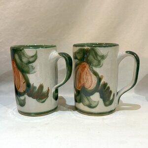 Pair of Louisville Stoneware Mugs Hand Painted Harvest Pattern Kentucky USA
